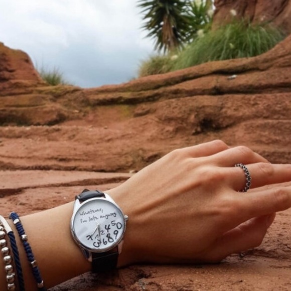 “Whatever, I’m Late Anyway” Black Leather  Idiom Watch New Battery Ready To Wear - Picture 2 of 3